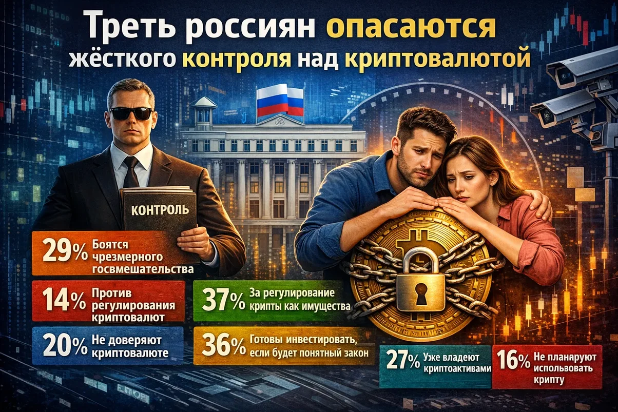 треть россиян настороженно относятся к государственному регулированию криптовалют.webp